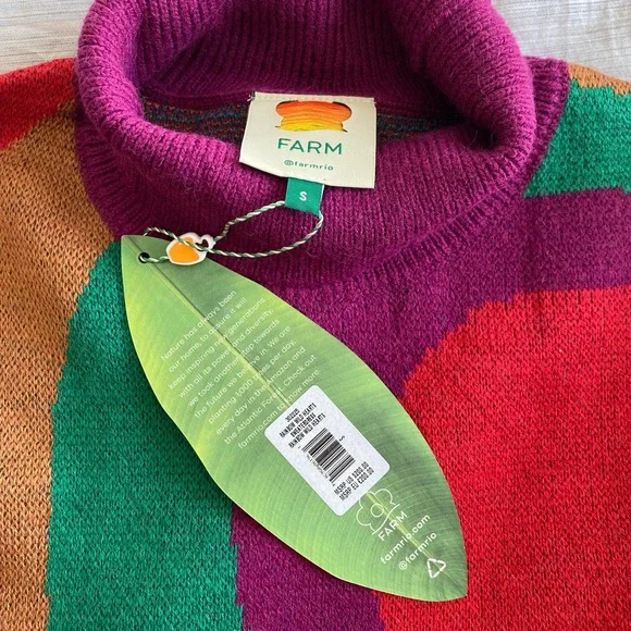 NWT FARM RIO Rainbow Wild Hearts Sweater Dress Bubble Sleeve Mock Neck Mini S - Picture 4 of 14